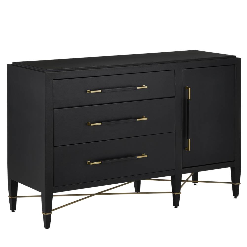 Currey And Company 3000-0250 Black Lacquered Linen,Champagne Verona Black Three-drawer Chest Image 1