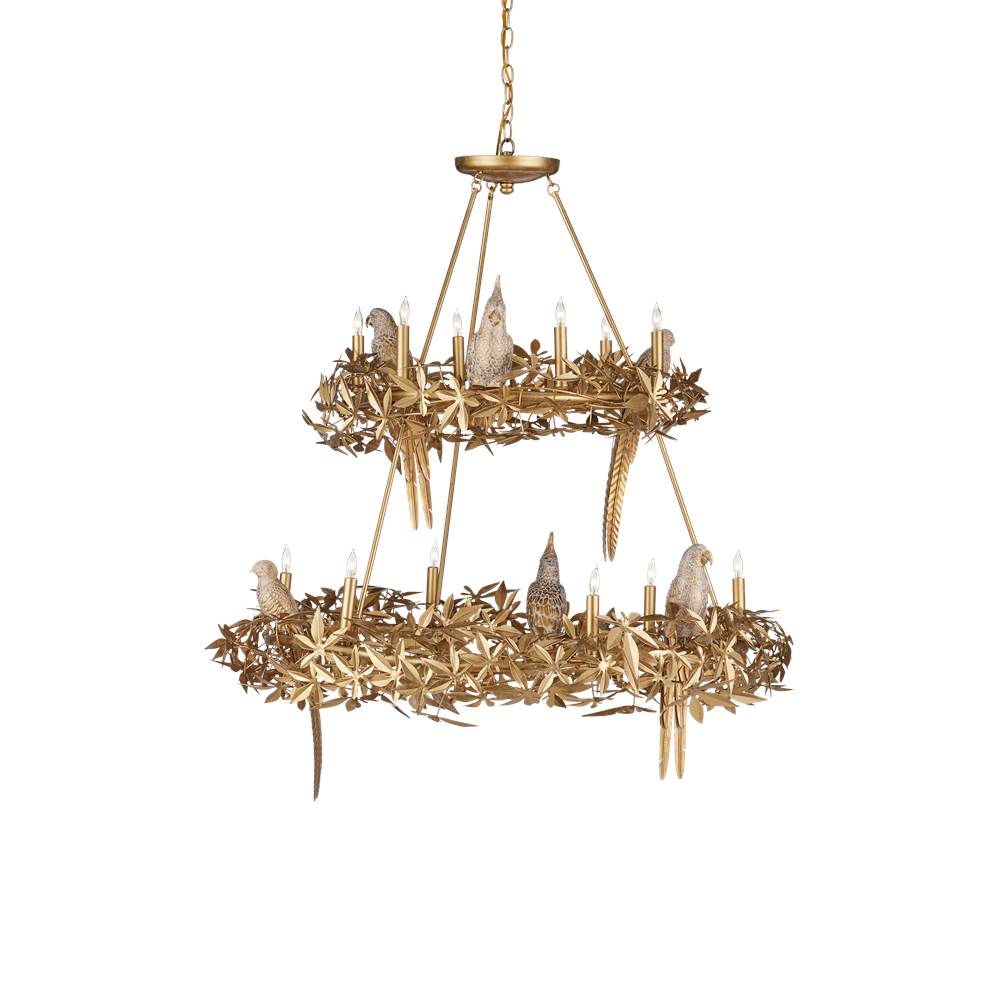 Currey And Company 9000-1321 Gold Aviary Gold Two-tier Chandelier Image 1