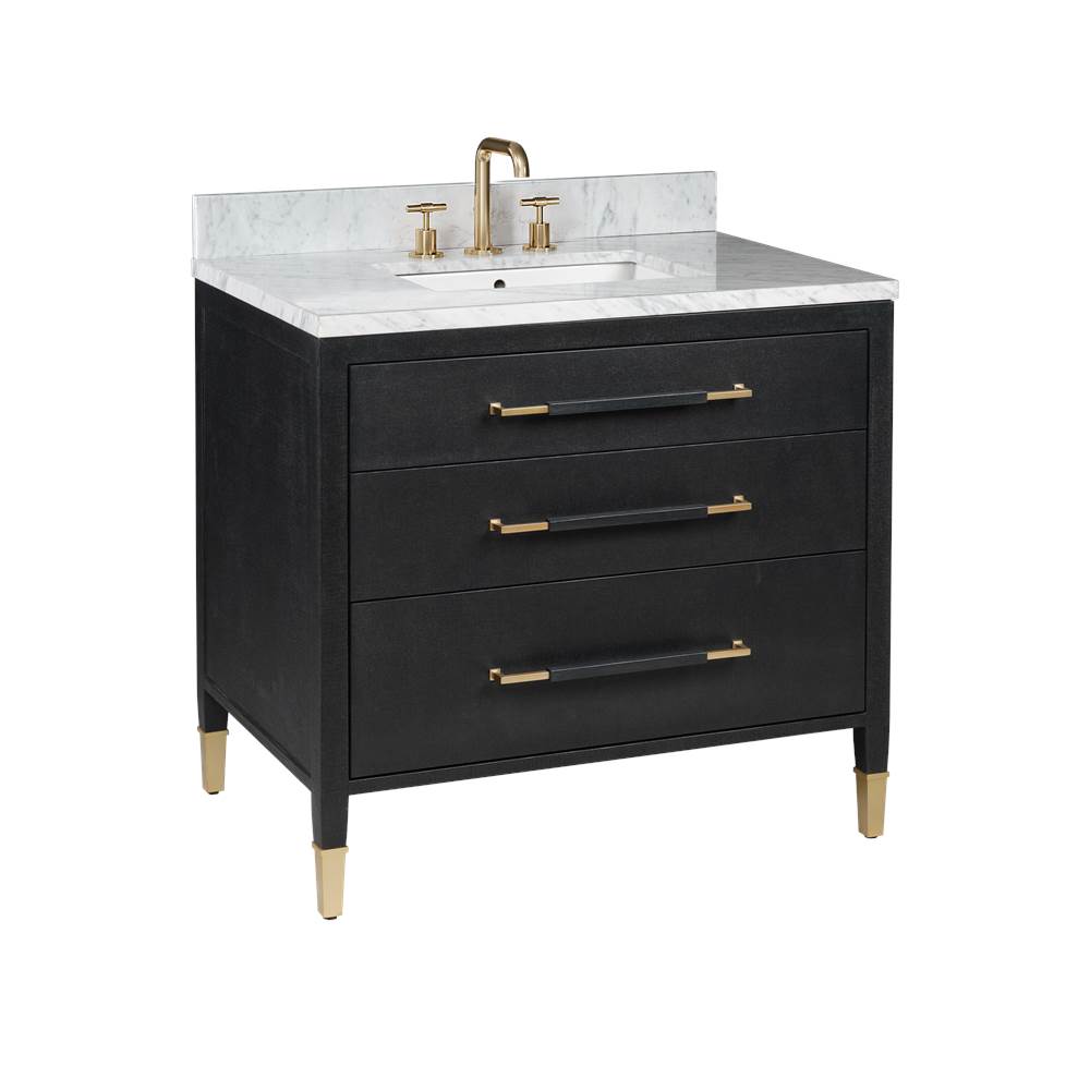 Currey And Company 3800-0006 Black Lacquered Linen,Natural,White,Champagne Verona 36'' Black Linen Vanity With Rectangular Undermount Sink Image 1