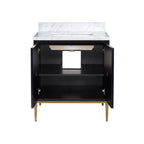 Currey And Company 3800-0008 Dark Sapphire,Caviar Black,Natural,White,Antique Brass Kallista 30'' Blue Vanity With Rectangular Undermount Sink Image 3