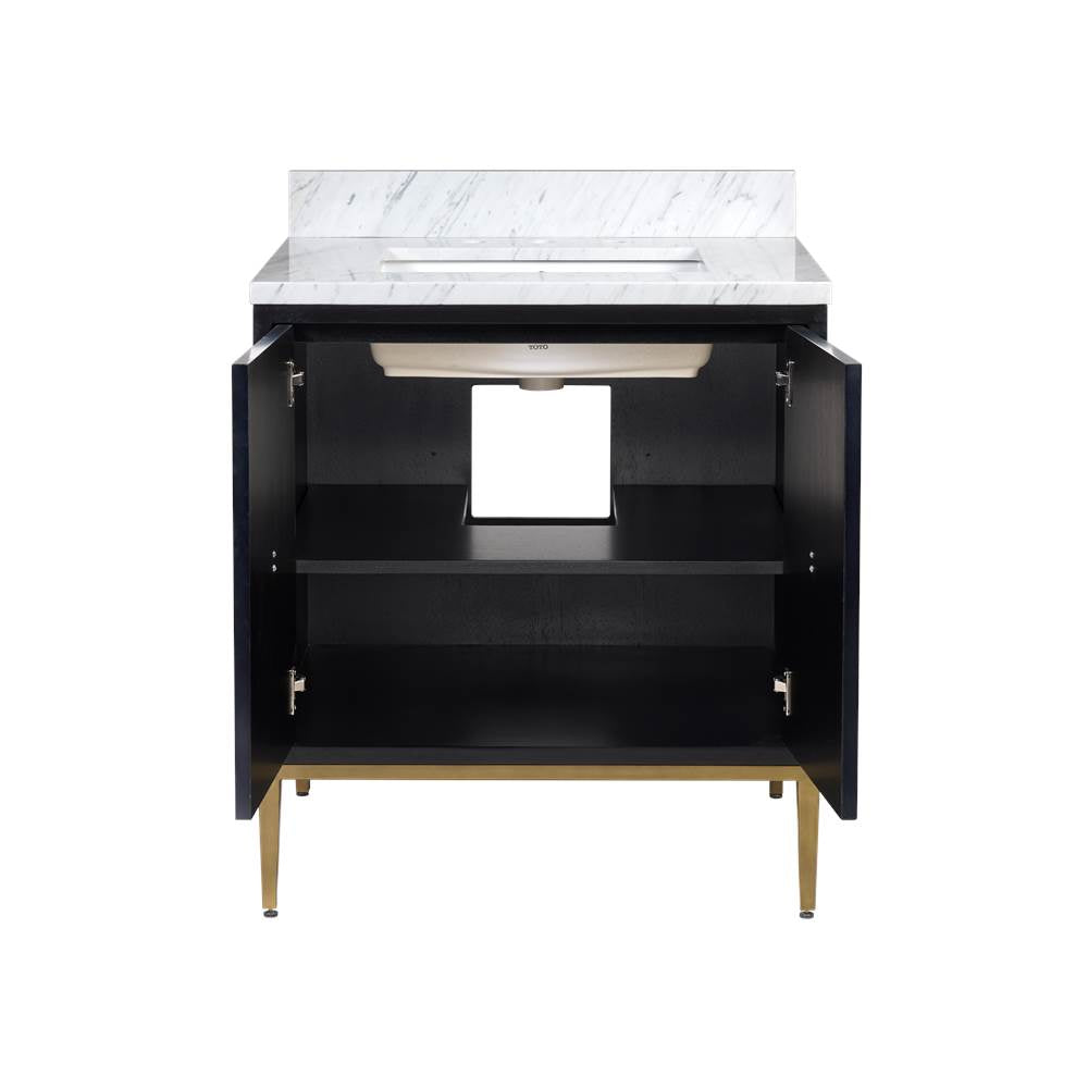 Currey And Company 3800-0008 Dark Sapphire,Caviar Black,Natural,White,Antique Brass Kallista 30'' Blue Vanity With Rectangular Undermount Sink Image 3