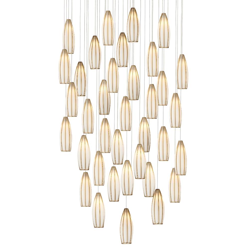 Currey And Company 9000-1191 White,Antique Brass,Silver Parish 36-light Round Multi-drop Pendant Image 1