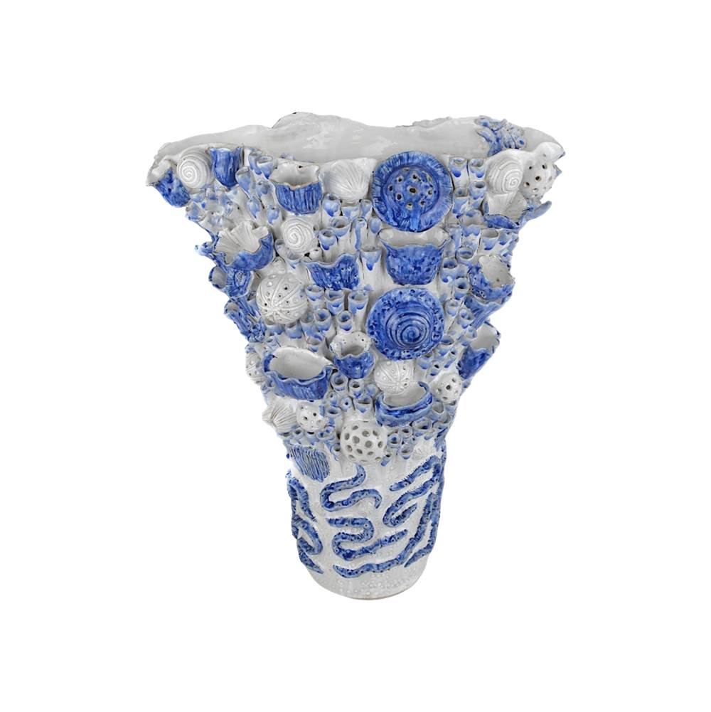 Currey And Company 1200-0967 White,Blue Coral Reef Large Vase Image 1