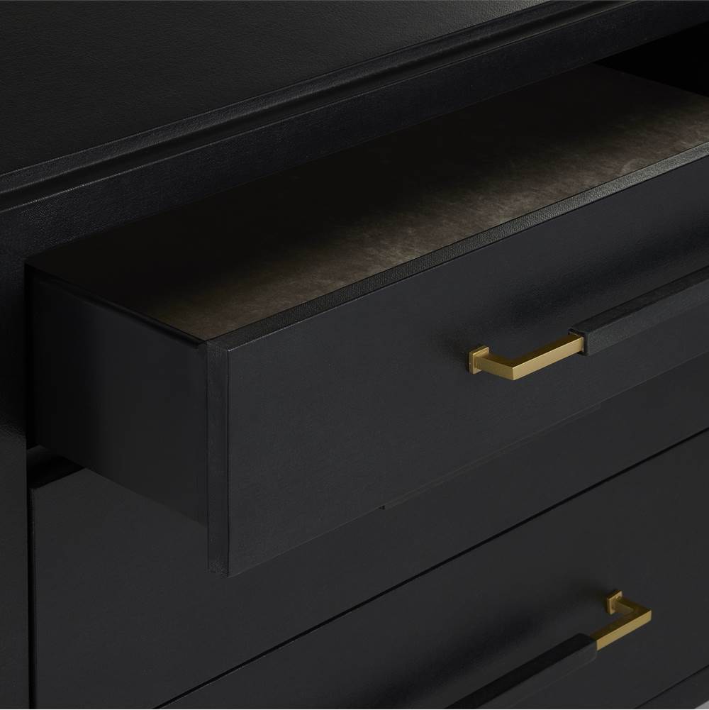 Currey And Company 3000-0250 Black Lacquered Linen,Champagne Verona Black Three-drawer Chest Image 2