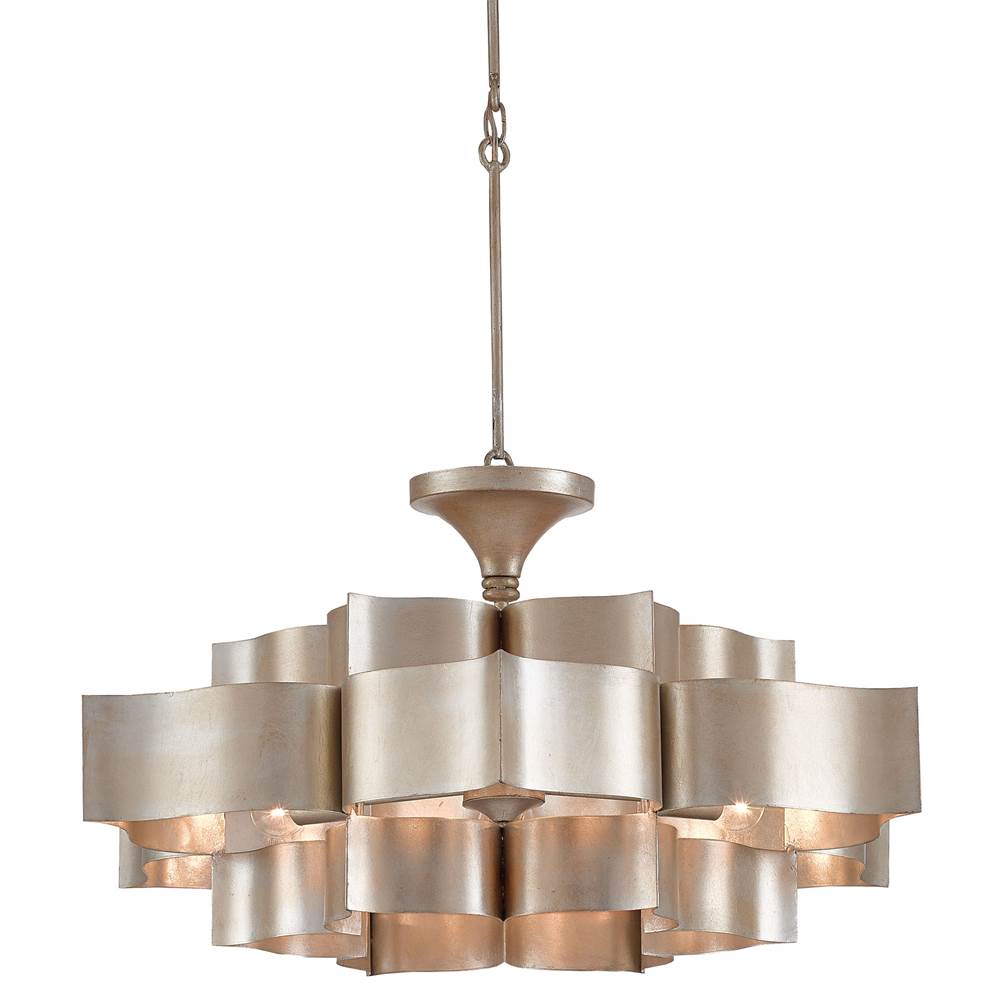 Currey And Company 9000-0051 Contemporary Silver Leaf Grand Lotus Silver Large Chandelier Image 1