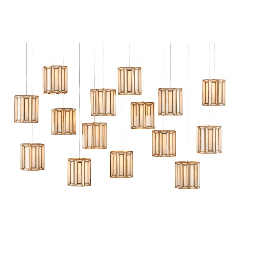 Currey And Company 9000-0892 Antique Brass,White,Painted Silver Daze Rectangular 15-light Multi-drop Pendant Image 1