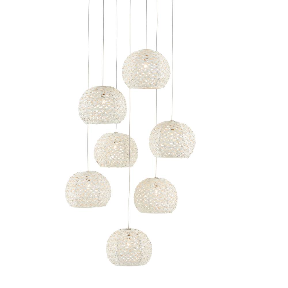 Currey And Company 9000-0911 White,Painted Silver Piero 7-light Multi-drop Pendant Image 1