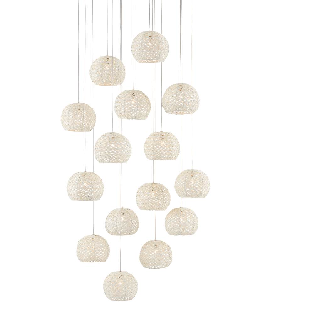 Currey And Company 9000-0912 White,Painted Silver Piero Round 15-light Multi-drop Pendant Image 1