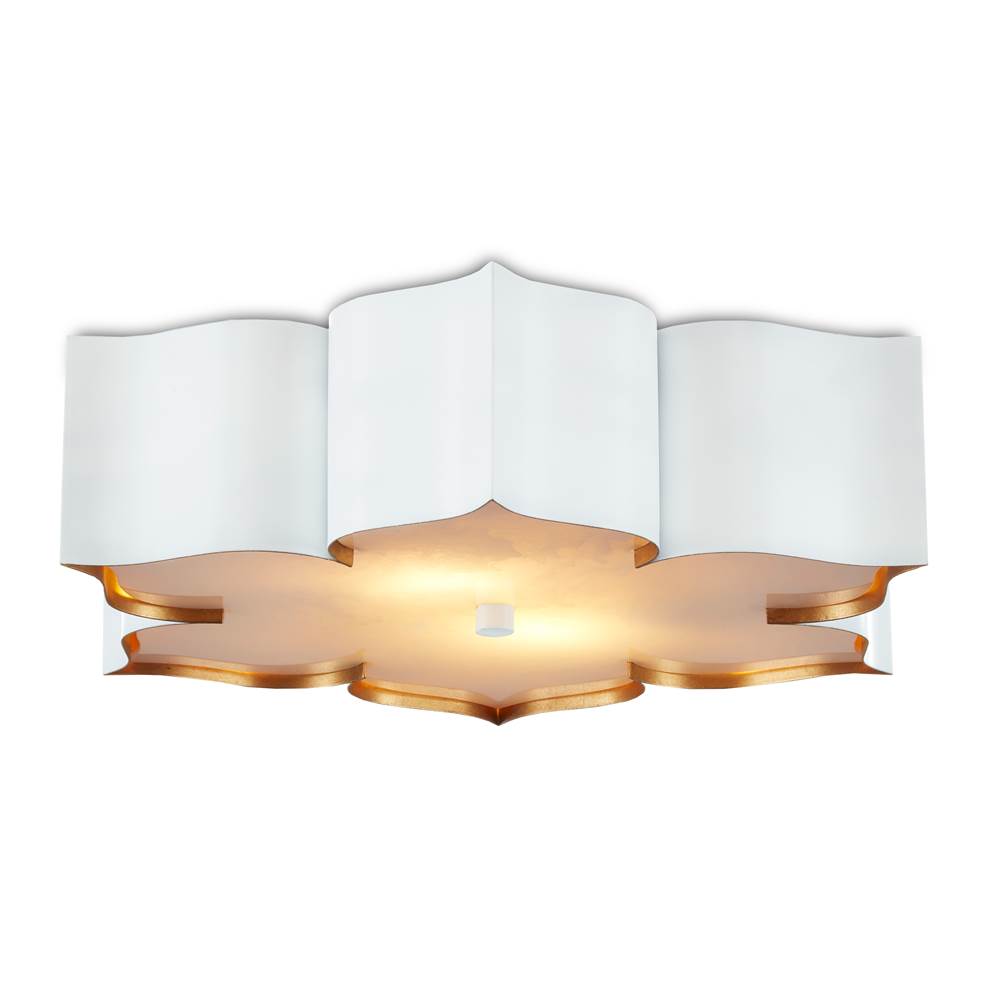 Currey And Company 9999-0059 Sugar White, Coontemporary Gold Leaf Grand Lotus White Flush Mount Image 1