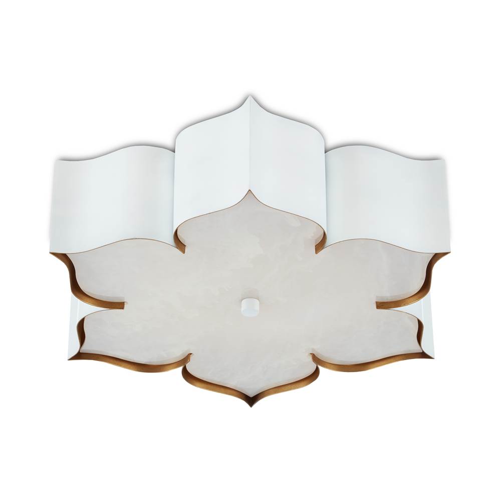 Currey And Company 9999-0059 Sugar White, Coontemporary Gold Leaf Grand Lotus White Flush Mount Image 2