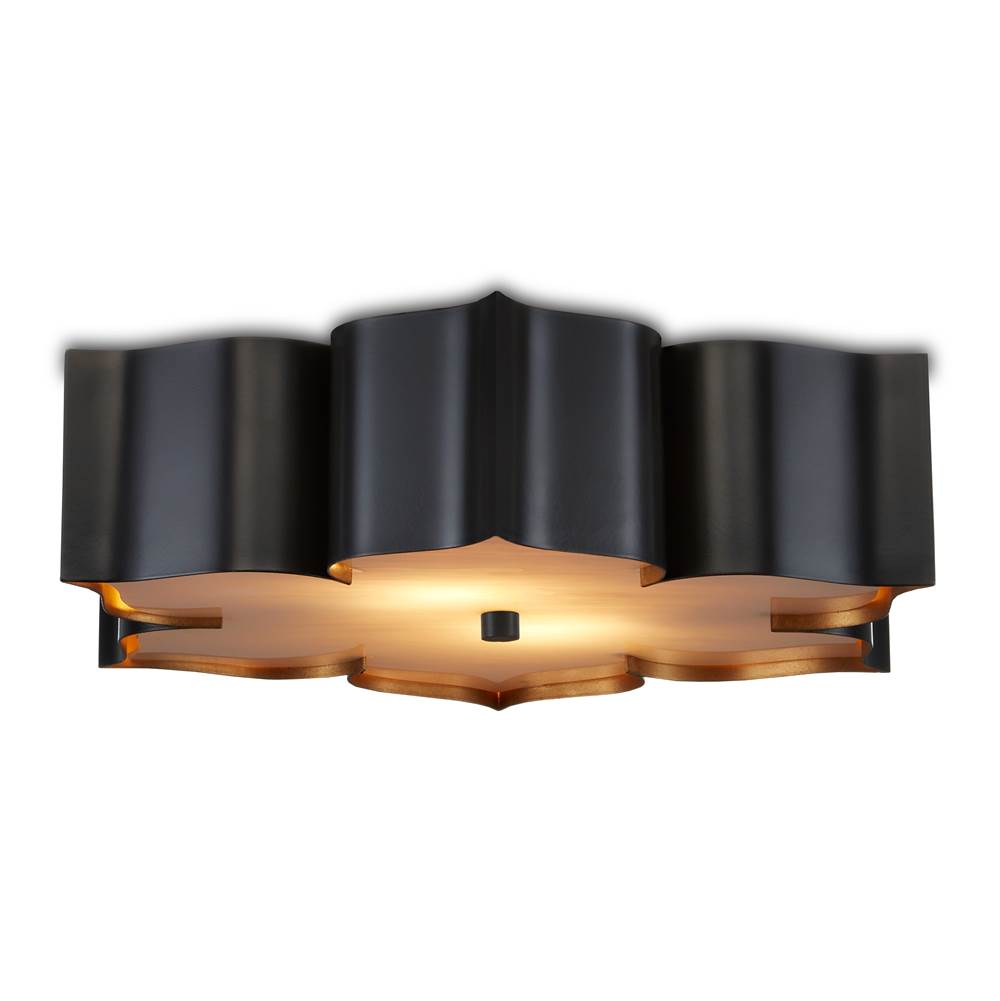 Currey And Company 9999-0060 Satin Black ,Contemporary Gold Leaf Grand Lotus Black Flush Mount Image 1