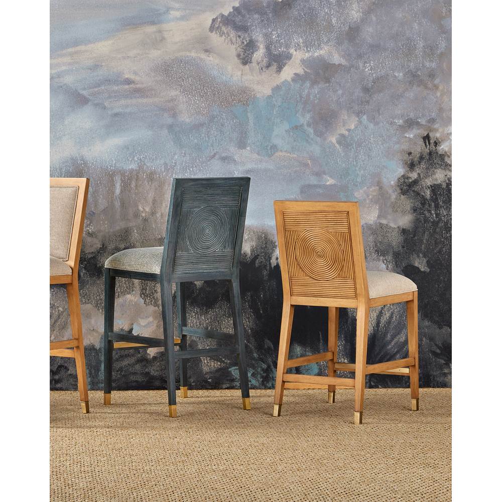 Currey And Company 7000-0922 Vintage Navy,Performance Barrett Dusk,Satin Brass Santos Vintage Navy Bar Stool, Barrett Dusk Image 2
