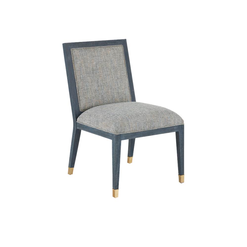 Currey And Company 7000-0872 Vintage Navy,Performance Barrett Dusk,Satin Brass Santos Vintage Navy Side Chair, Barrett Dusk Image 1