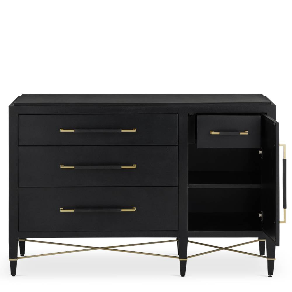 Currey And Company 3000-0250 Black Lacquered Linen,Champagne Verona Black Three-drawer Chest Image 3