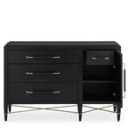 Currey And Company 3000-0250 Black Lacquered Linen,Champagne Verona Black Three-drawer Chest Image 3