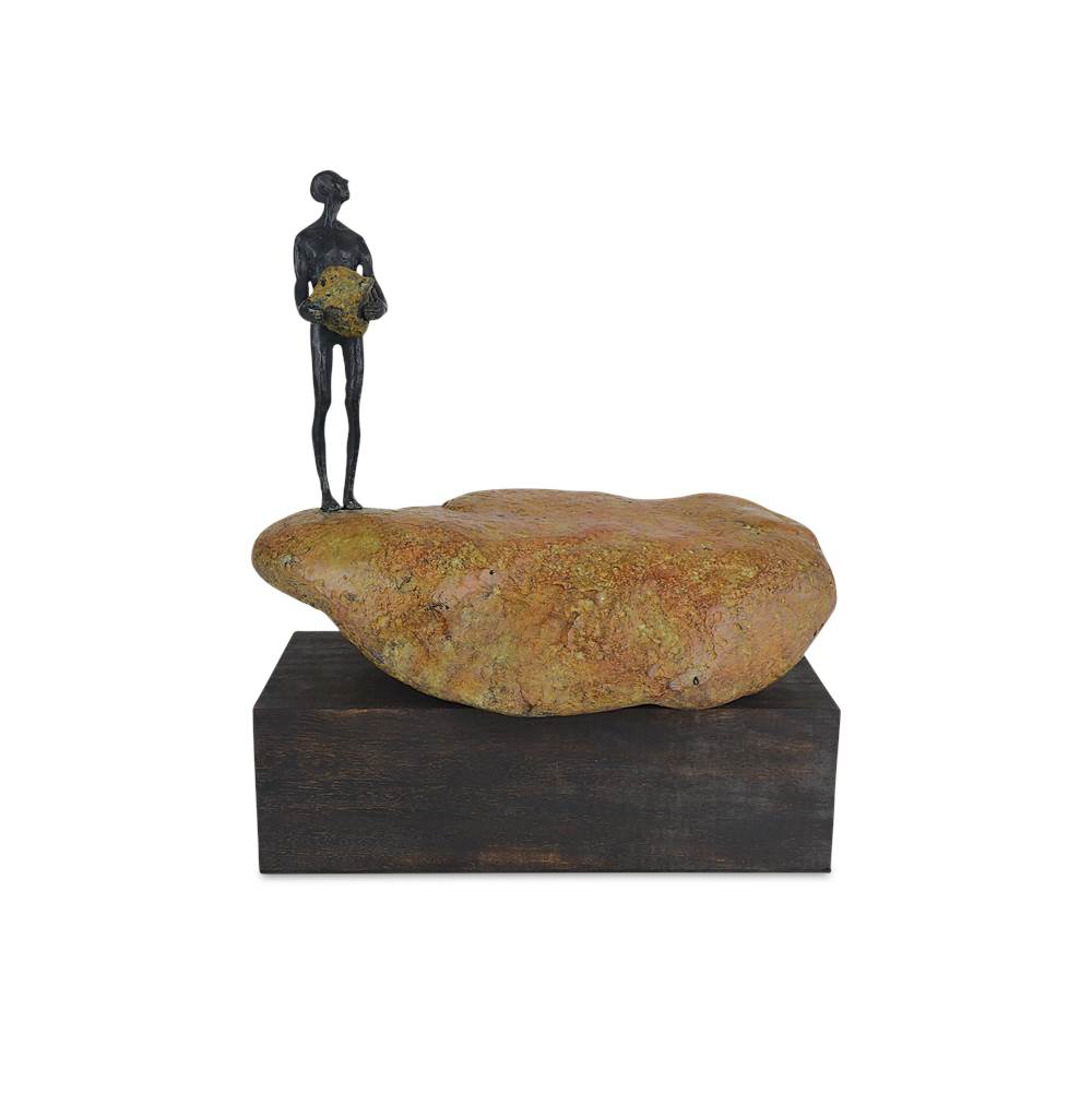Currey And Company 1200-0911 Brown,Bronze,Green Man On Rock Small Bronze Image 1