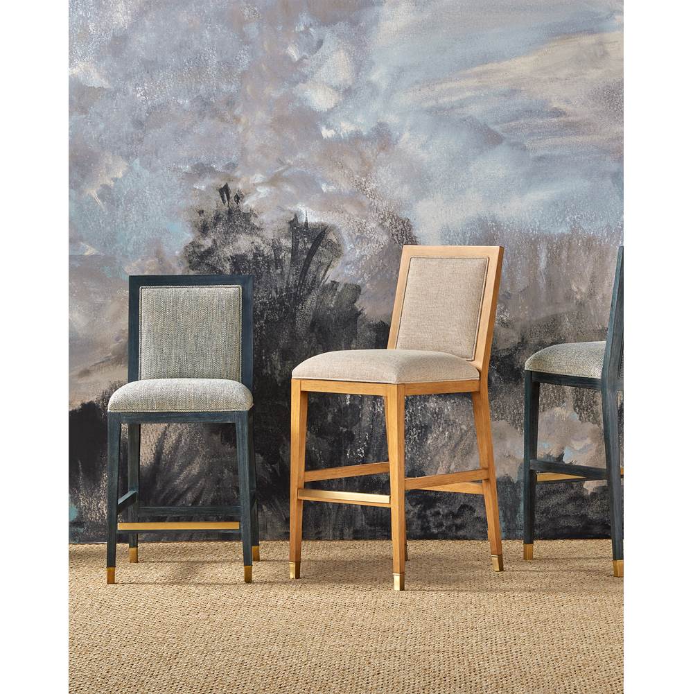 Currey And Company 7000-0902 Vintage Navy,Performance Barrett Dusk,Satin Brass Santos Vintage Navy Counter Stool, Barrett Dusk Image 2