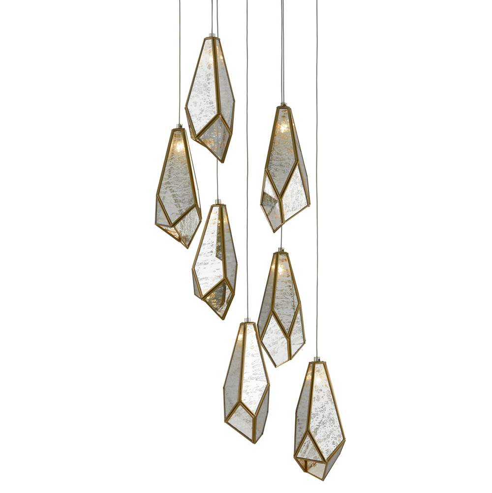 Currey And Company 9000-0704 Painted Silver,Antique Brass Glace 7-light Multi-drop Pendant Image 1