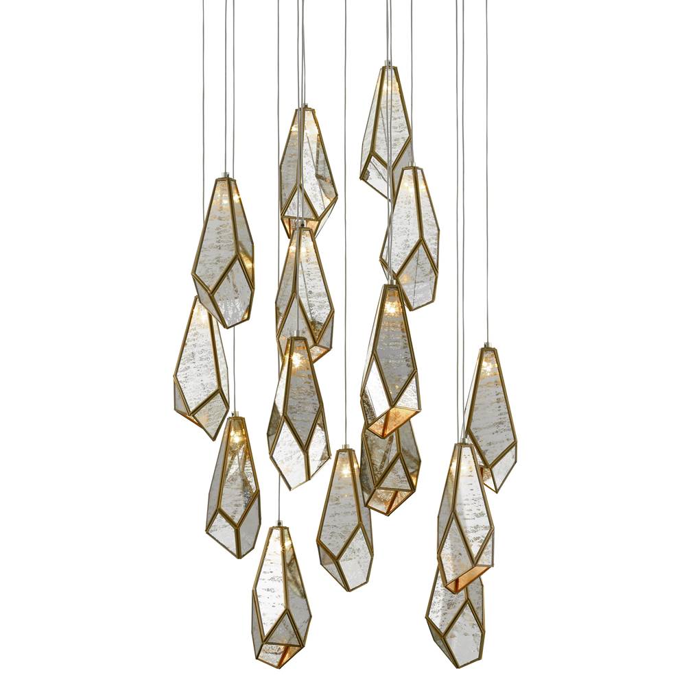 Currey And Company 9000-0705 Painted Silver,Antique Brass Glace Round  15-light Multi-drop Pendant Image 1