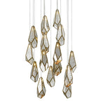 Currey And Company 9000-0705 Painted Silver,Antique Brass Glace Round  15-light Multi-drop Pendant Image 1