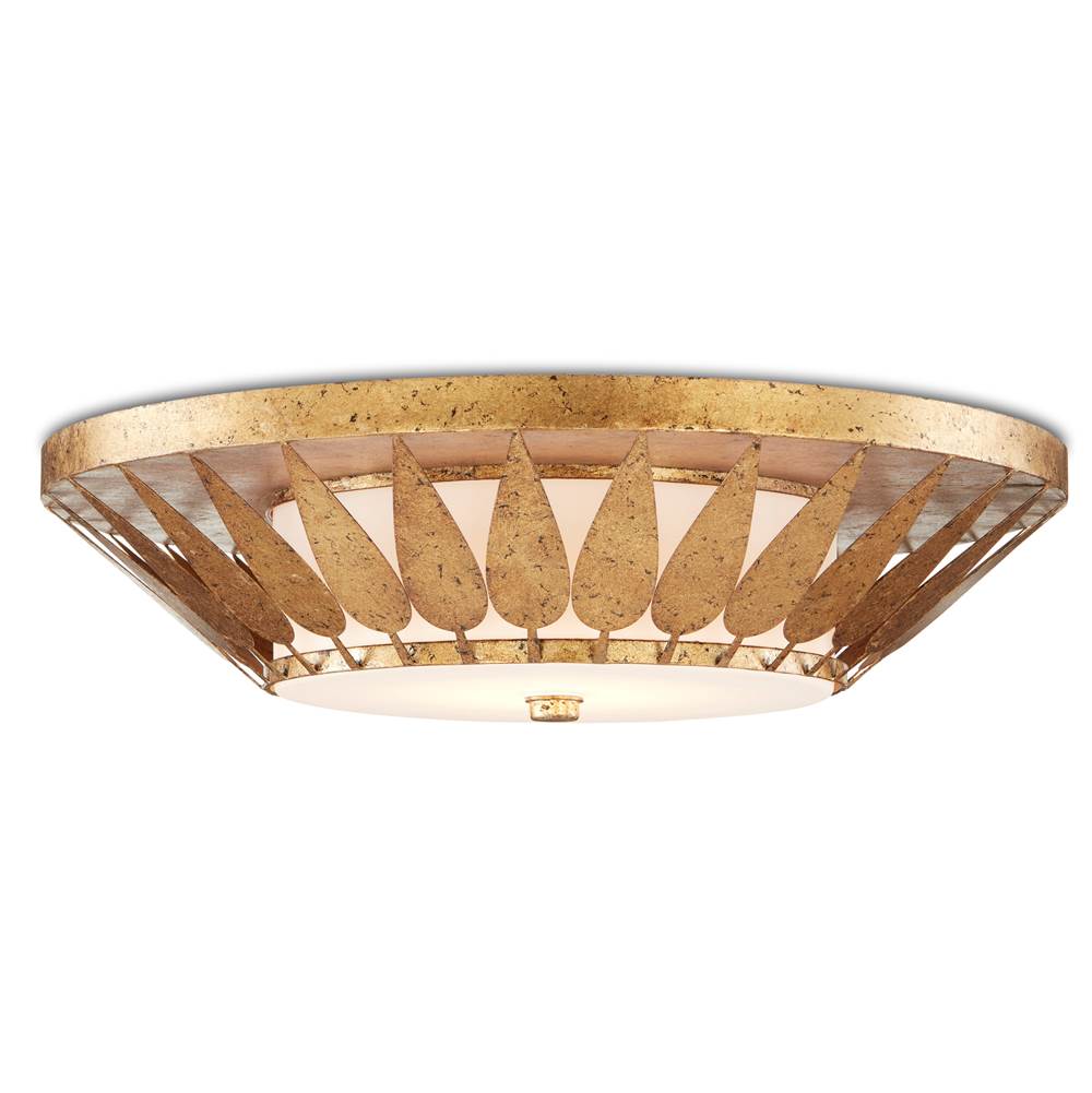 Currey And Company 9999-0055 New Gold Leaf,Milky Glass Floris Flush Mount Image 1