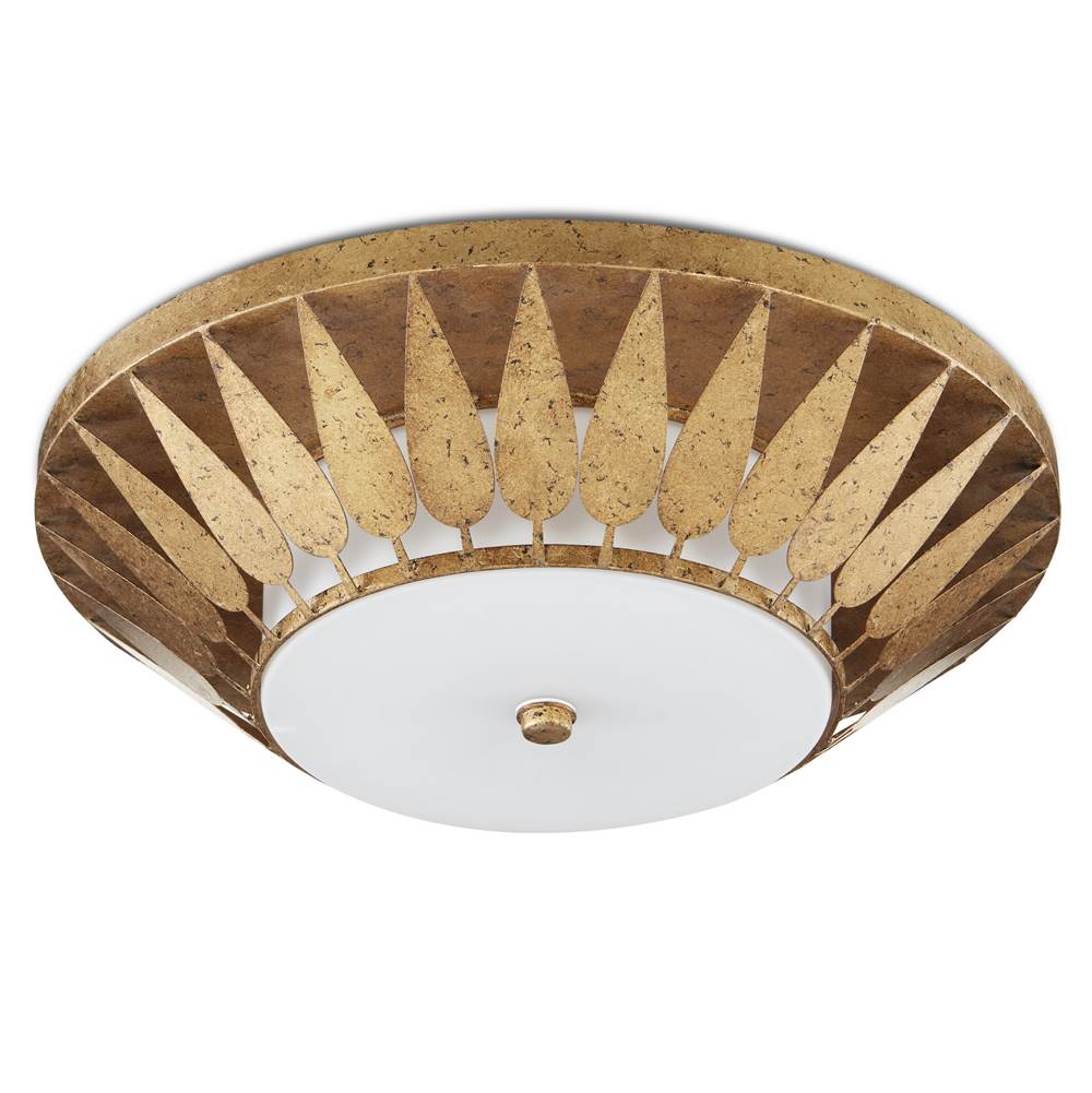 Currey And Company 9999-0055 New Gold Leaf,Milky Glass Floris Flush Mount Image 2