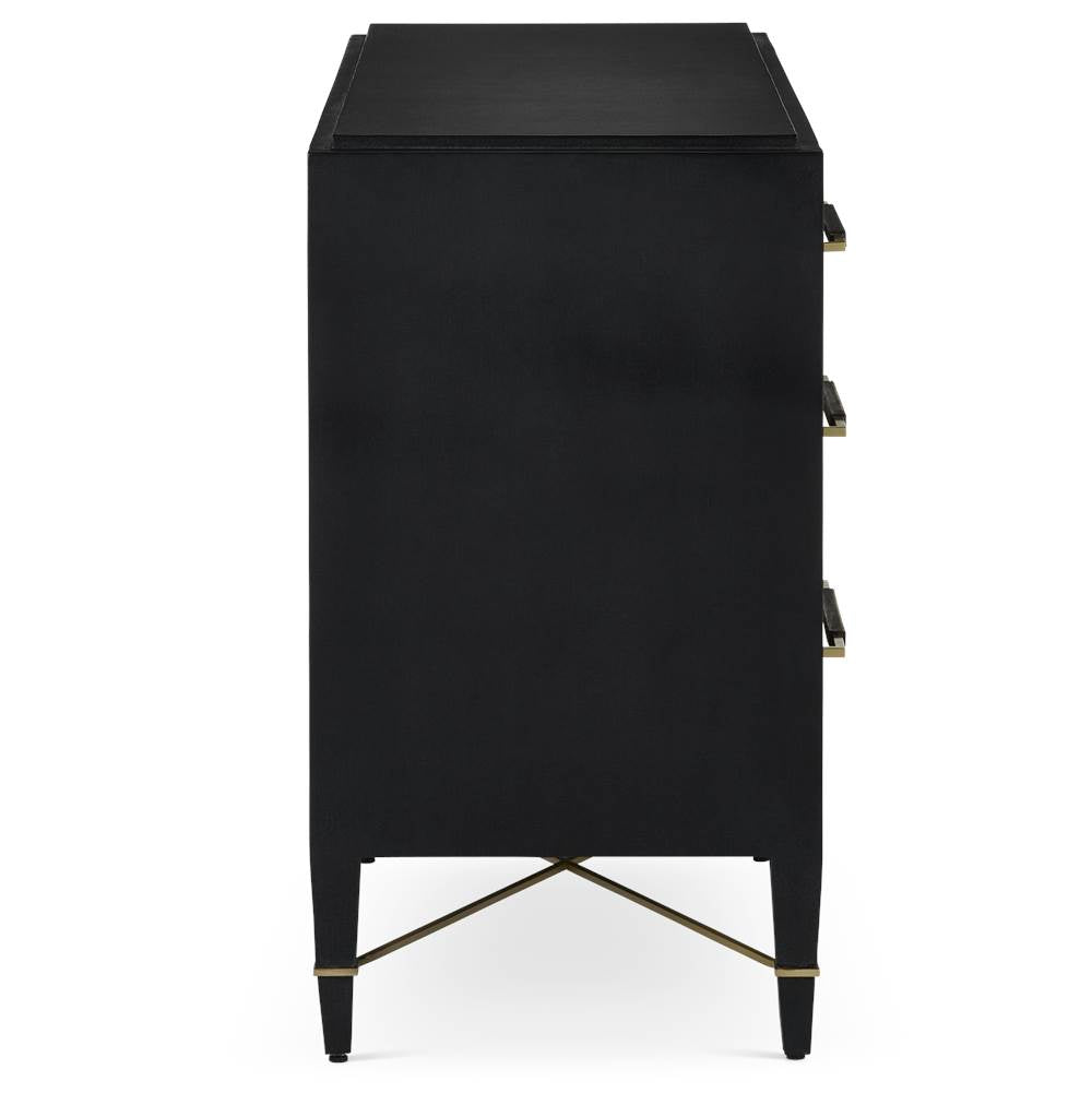 Currey And Company 3000-0250 Black Lacquered Linen,Champagne Verona Black Three-drawer Chest Image 5