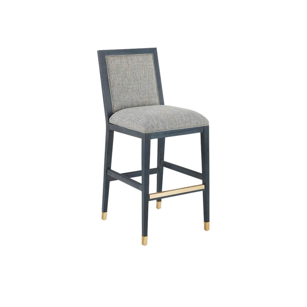 Currey And Company 7000-0922 Vintage Navy,Performance Barrett Dusk,Satin Brass Santos Vintage Navy Bar Stool, Barrett Dusk Image 1