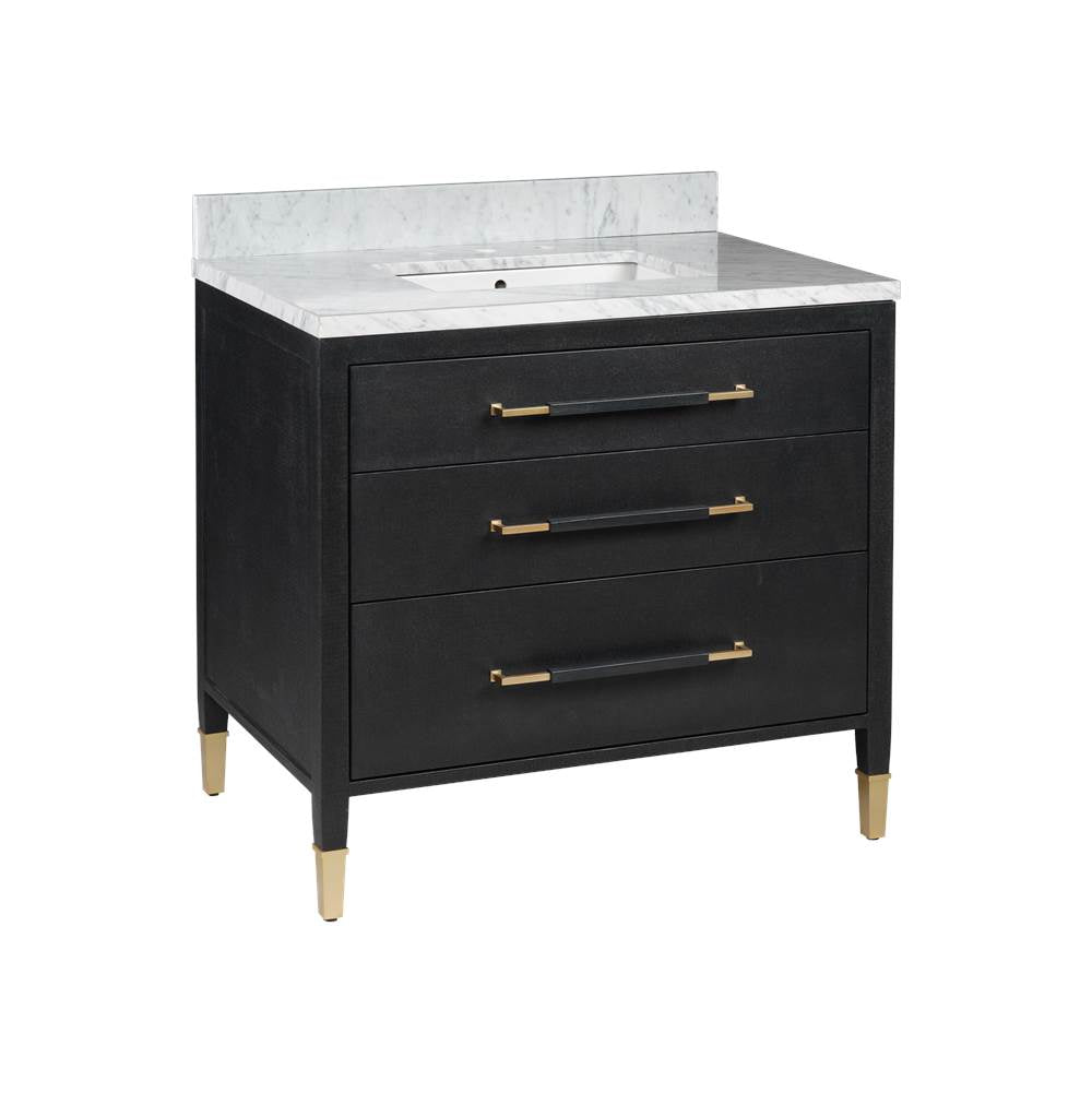 Currey And Company 3800-0006 Black Lacquered Linen,Natural,White,Champagne Verona 36'' Black Linen Vanity With Rectangular Undermount Sink Image 7