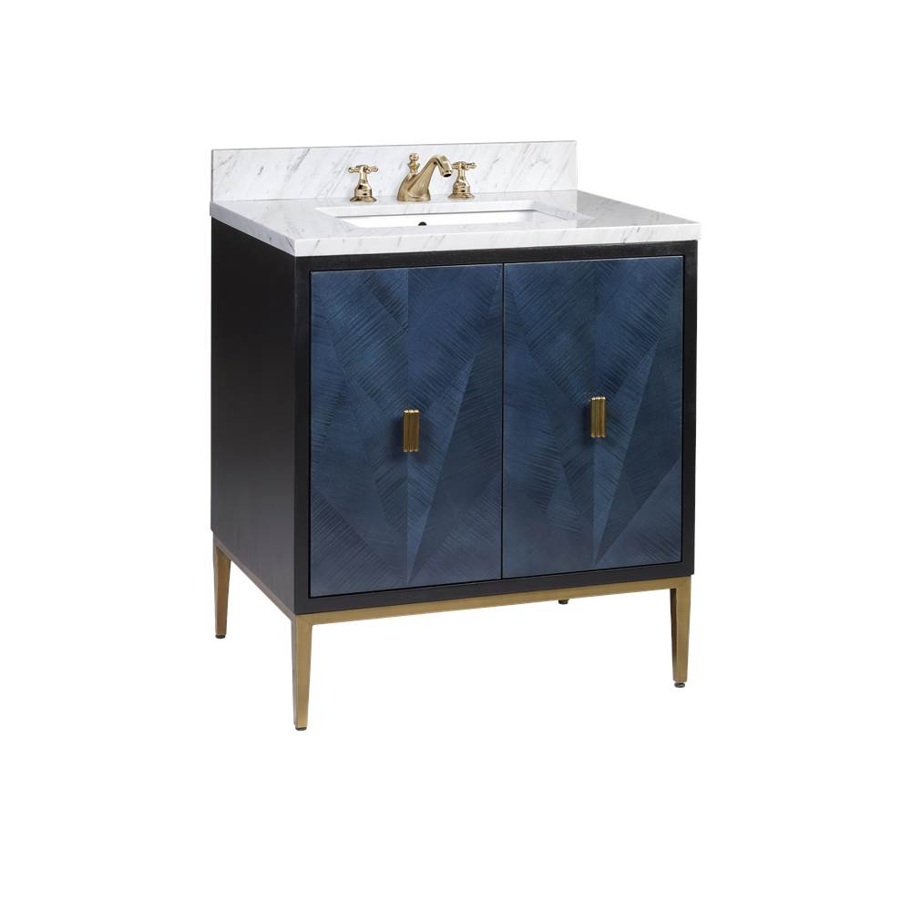 Currey And Company 3800-0008 Dark Sapphire,Caviar Black,Natural,White,Antique Brass Kallista 30'' Blue Vanity With Rectangular Undermount Sink Image 1