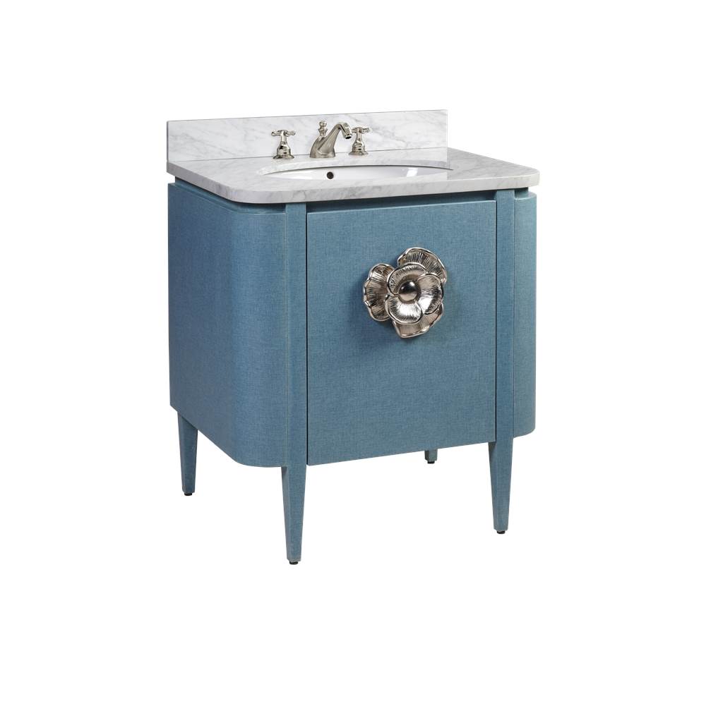 Currey And Company 3800-0005 Lacquered Blue Linen,Natural,White,Polished Nickel Briallen 30'' Blue Linen Vanity With Oval Undermount Sink Image 1