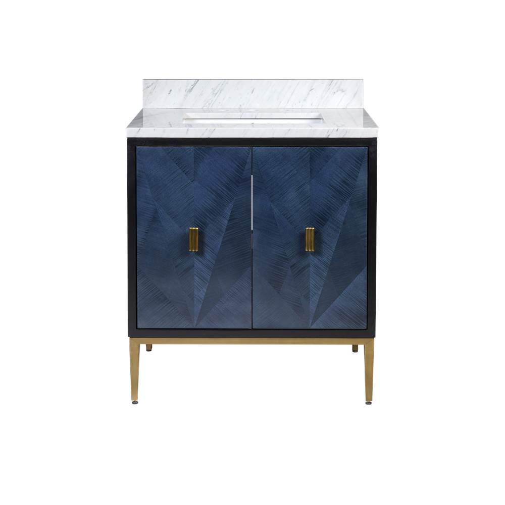 Currey And Company 3800-0008 Dark Sapphire,Caviar Black,Natural,White,Antique Brass Kallista 30'' Blue Vanity With Rectangular Undermount Sink Image 6