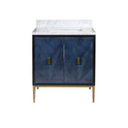 Currey And Company 3800-0008 Dark Sapphire,Caviar Black,Natural,White,Antique Brass Kallista 30'' Blue Vanity With Rectangular Undermount Sink Image 6