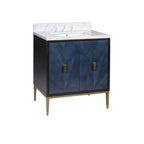 Currey And Company 3800-0008 Dark Sapphire,Caviar Black,Natural,White,Antique Brass Kallista 30'' Blue Vanity With Rectangular Undermount Sink Image 7