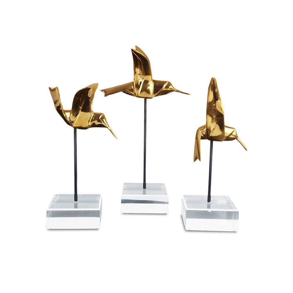 Currey And Company 1200-0903 Gold,Black,Clear Gold Hummingbirds Set Of 3 Image 1