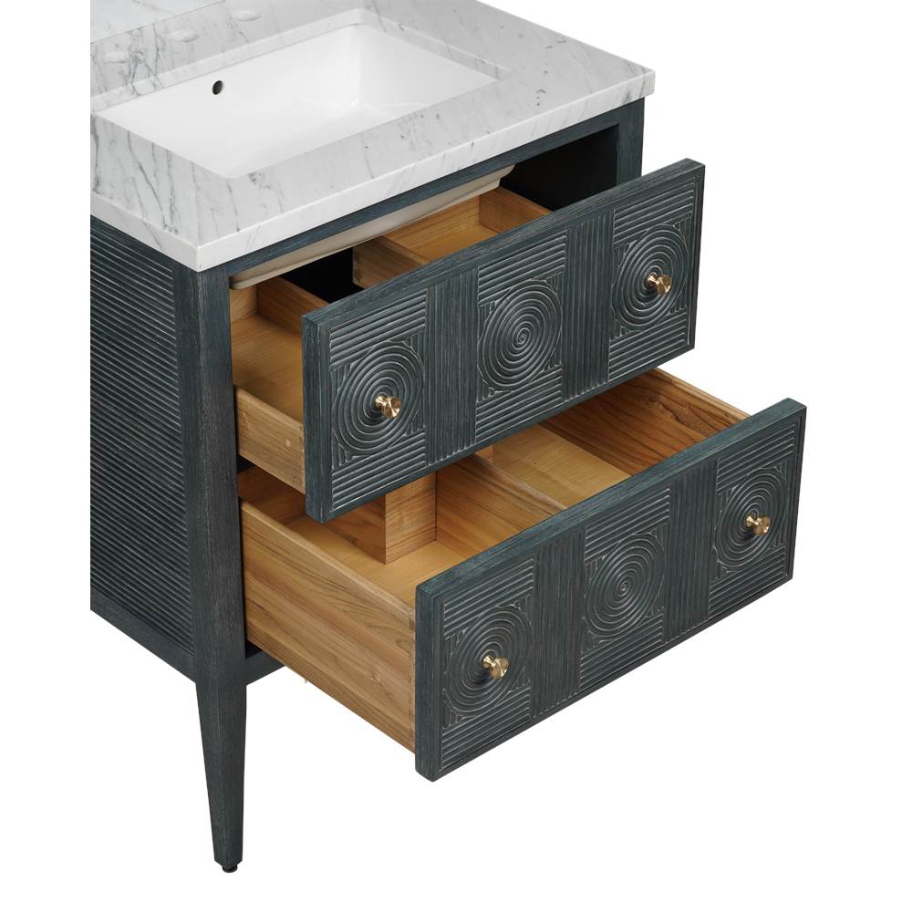 Currey And Company 3800-0009 Vintage Navy,Natural,White,Brushed Brass,Polished Nickel Santos 28'' Vintage Navy Vanity With Rectangular Undermount Sink Image 7