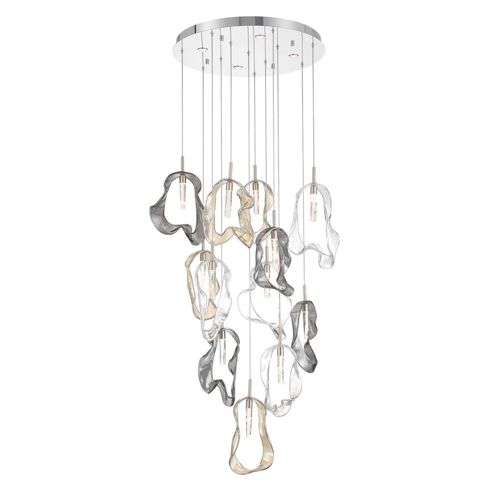 Eurofase 49237-023 Polished Nickel Norah, Chandelier, 12-light, 24'', Polished Nickel, Mixed Glass Image 1