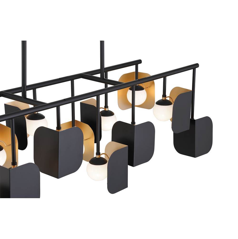 Eurofase 49038-019 Gold Black Mix Cornice, Chandelier, 14-light, 60'', Gold-black Mix, White Glass Image 9