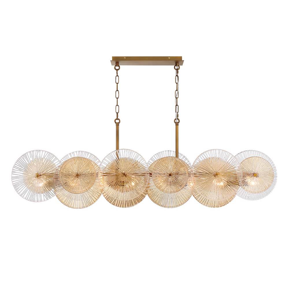 Eurofase Sue Anne Sue-anne, Chandelier, 8-light, 57'', Matte Gold, Clear-amber Glass