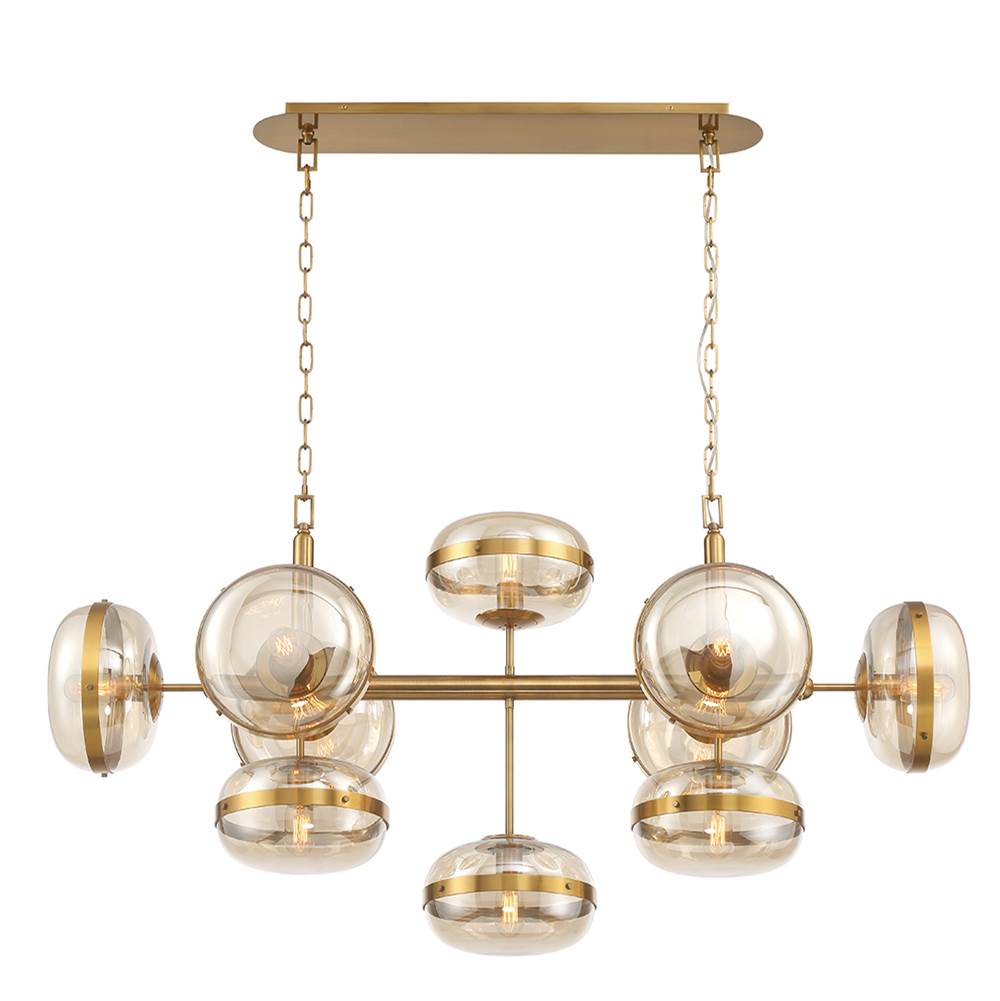 Eurofase 37089-016 Antique Brass Nottingham, Chandelier, 10-light, 54'', Antique Brass, Amber Glass Image 1