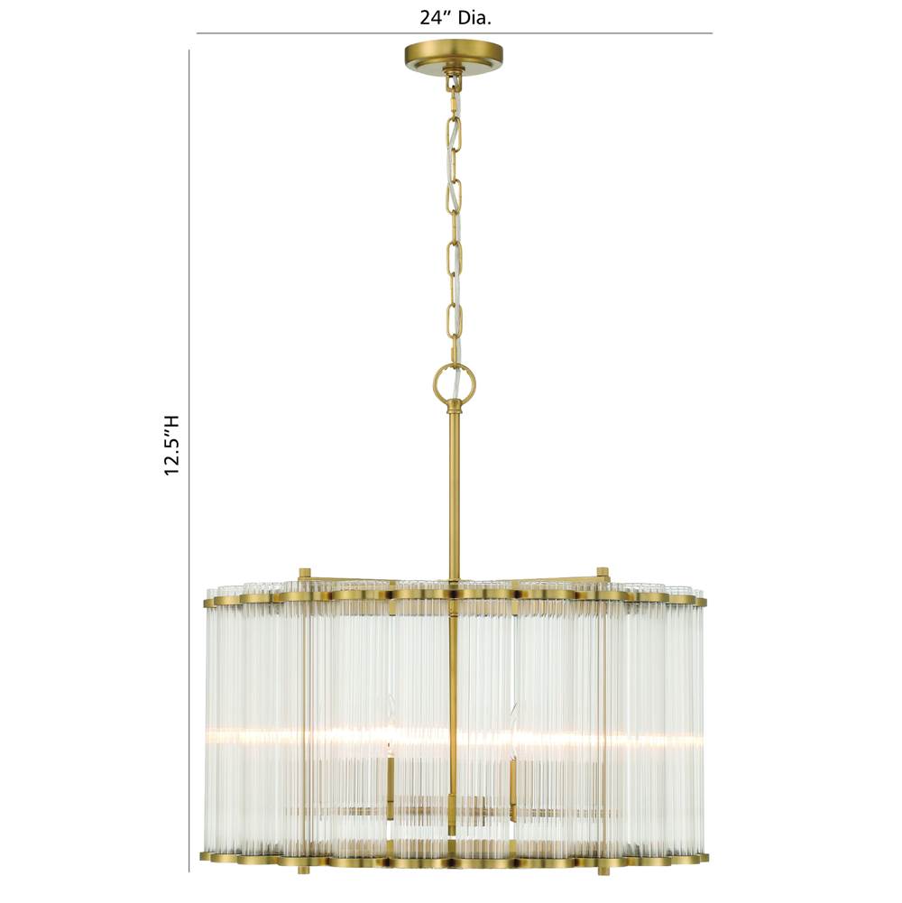 Eurofase 47239-012 Gold Glasbury, Chandelier, 6-light, 24'', Gold, Ribbed Glass Image 1