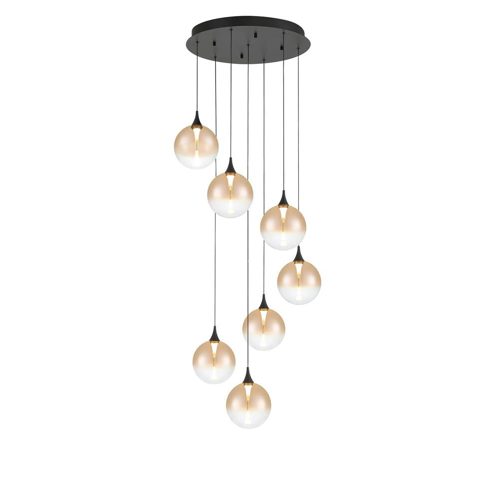 Eurofase 48929-035 Matte Black Iissa, Chandelier, 7-light, 21'', Matte Black, Amber Glass Image 3