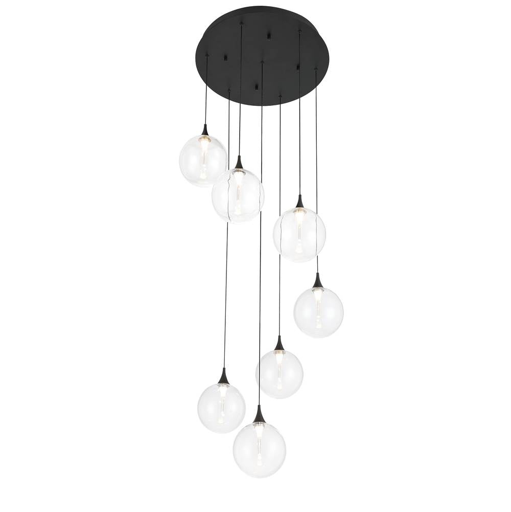 Eurofase Iissa, Chandelier, 7-light, 21'', Matte Black, Clear Glass