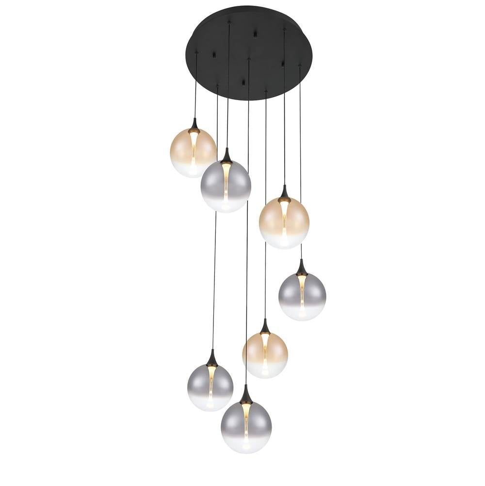 Eurofase Iissa, Chandelier, 7-light, 21'', Matte Black, Mixed Glass