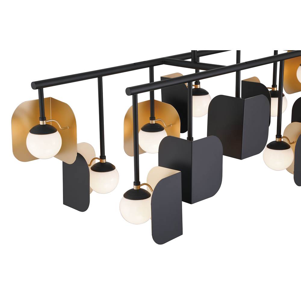 Eurofase 49038-019 Gold Black Mix Cornice, Chandelier, 14-light, 60'', Gold-black Mix, White Glass Image 2