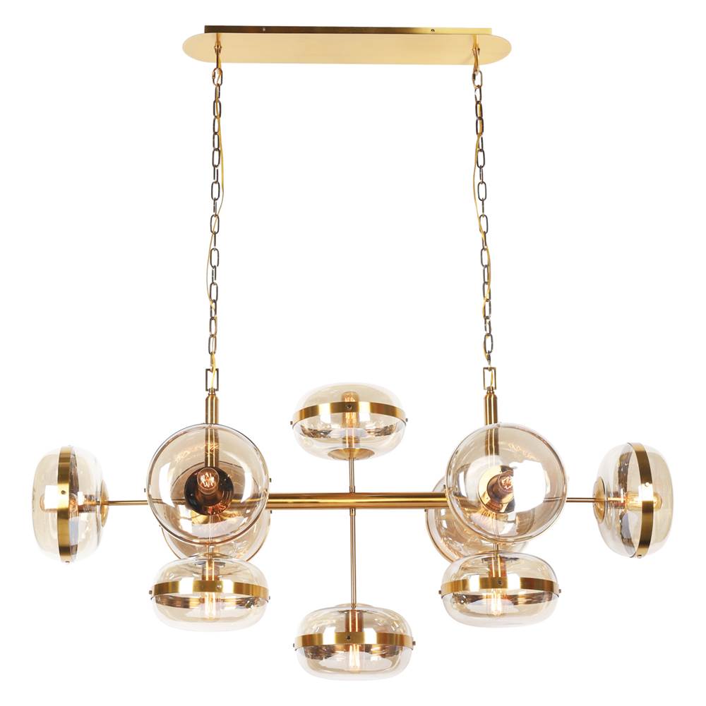 Eurofase 37089-016 Antique Brass Nottingham, Chandelier, 10-light, 54'', Antique Brass, Amber Glass Image 3