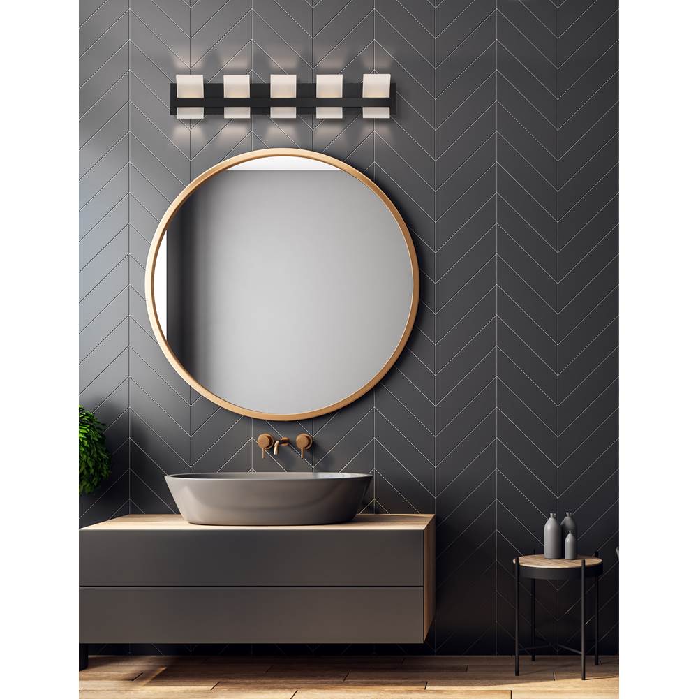 Eurofase 35657-025 Matte Black Cambridge, Vanity, 5lt, 36'', Matte Black, White Acrylic Image 3