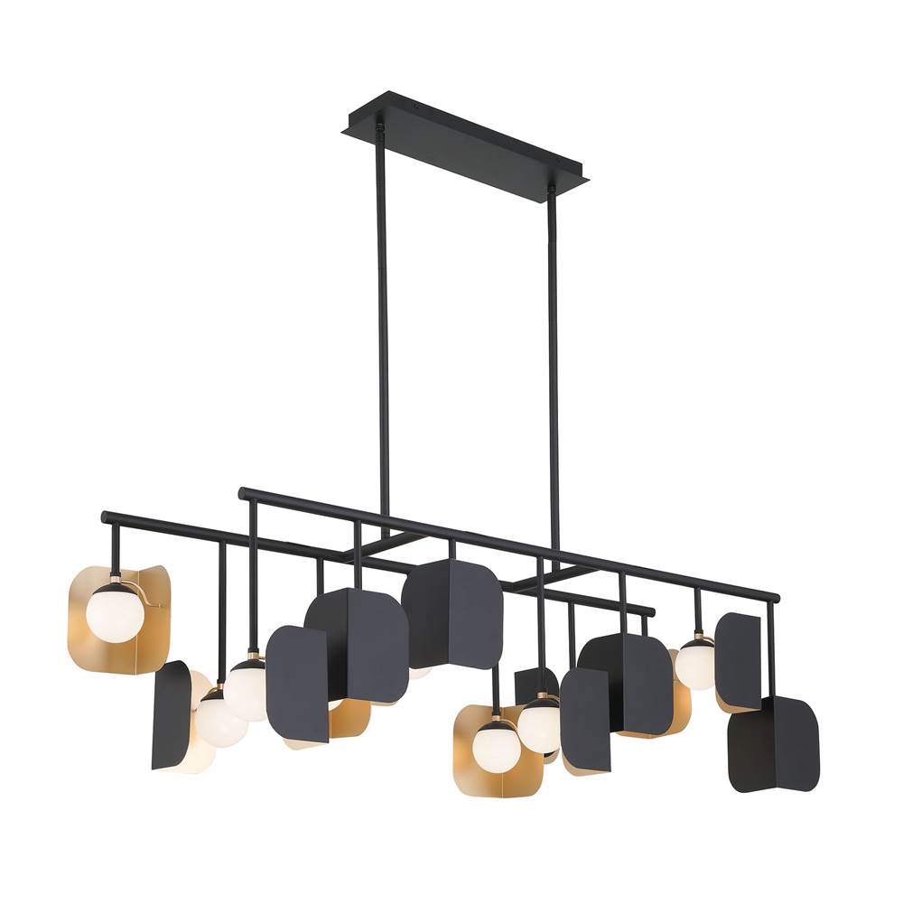 Eurofase 49038-019 Gold Black Mix Cornice, Chandelier, 14-light, 60'', Gold-black Mix, White Glass Image 8