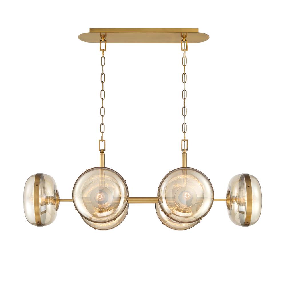 Eurofase 38130-014 Antique Brass Nottingham, Chandelier, 6-light, 43'', Antique Brass, Amber Glass Image 2