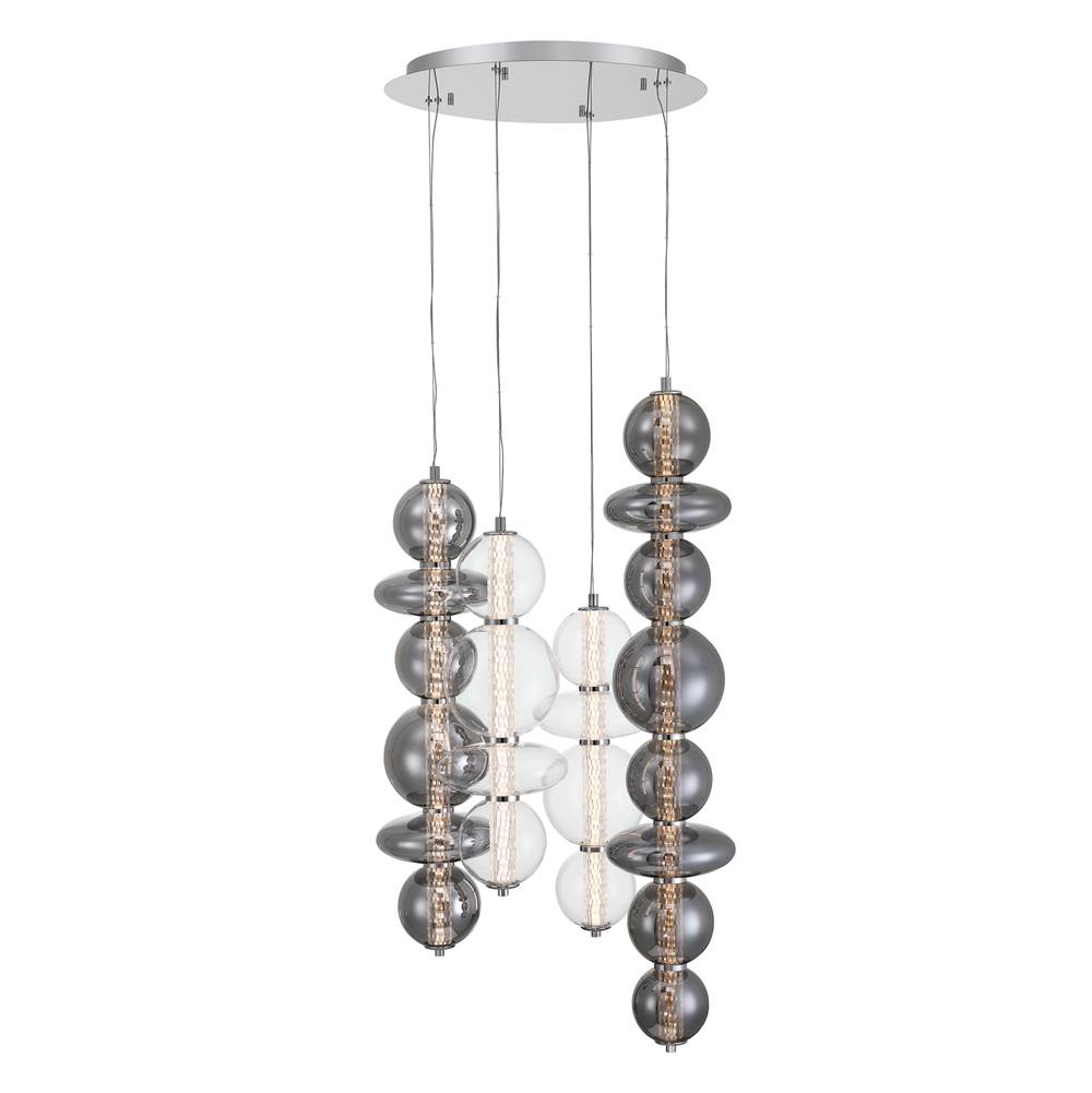 Eurofase Atomo, Chandelier, 4-light, 50'', Chrome, Mixed Glass